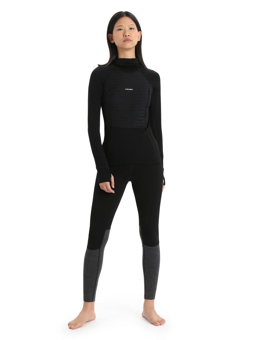 Women's Icebreaker ZoneKnit™ Merino Insulated Long Sleeve Hoodie Base Layers Black | CA 1062ZUTG